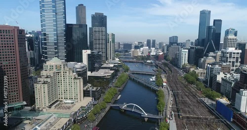 Downtown of Melbourne city along Yarra river waters between southbank and flinder station railways.
 photo