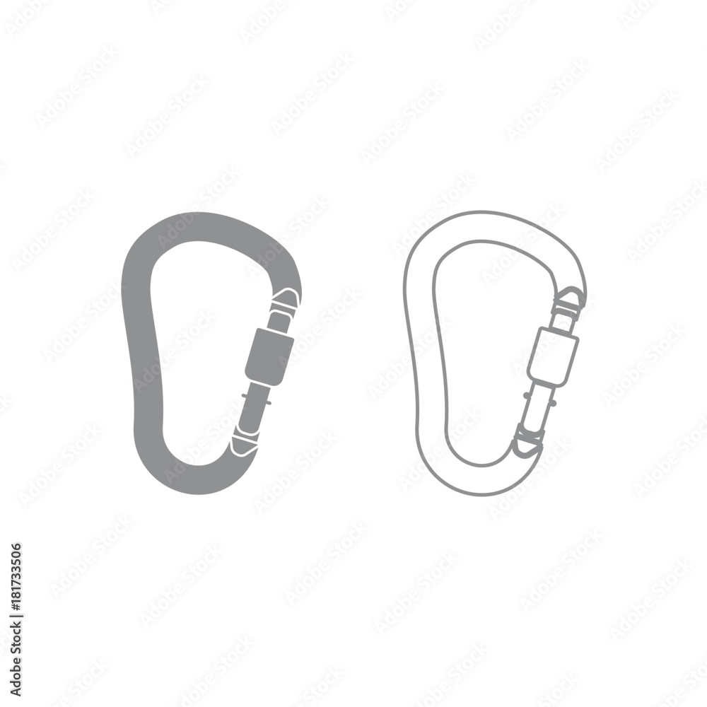 Safety hook or carabiner hook icon. Grey set . Safety hook or carabiner hook icon. Grey set .