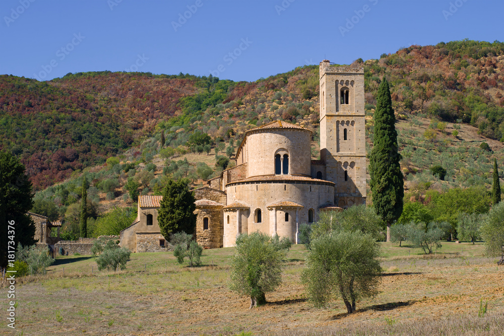 Sunny September day at San Antimo's Abbey. Tuscany, Italy