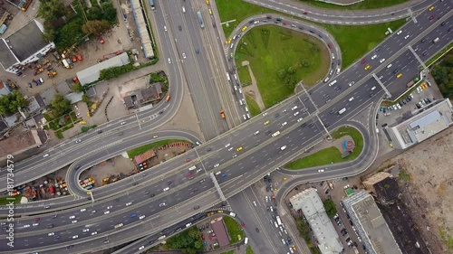 moscow city day time traffic road junction intersection aerial panorama 4k russia
 photo