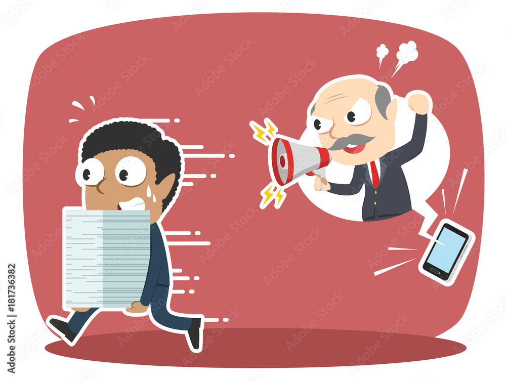 African businessman panic got phone call from his boss– stock illustration