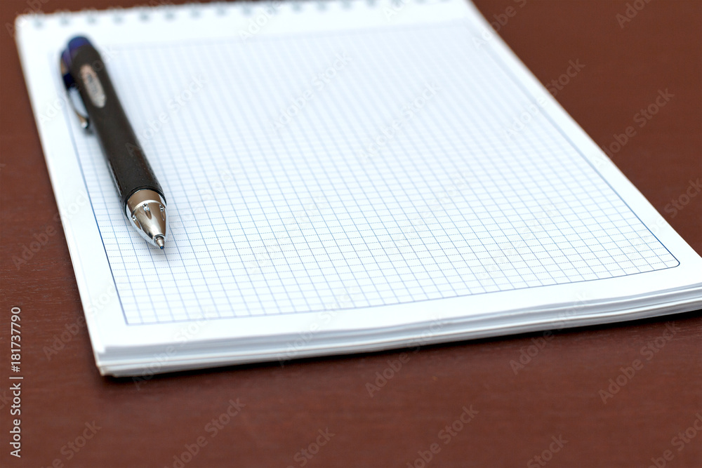 Naklejka premium The notebook in the box with pen closeup