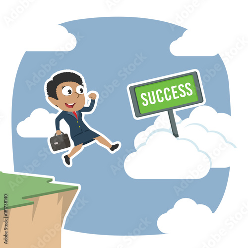 African businesswoman jump from cliff edge to success cloud– stock illustration © Darwis