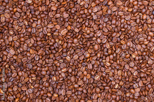 Freshly roasted coffee beans  medium roast close-up