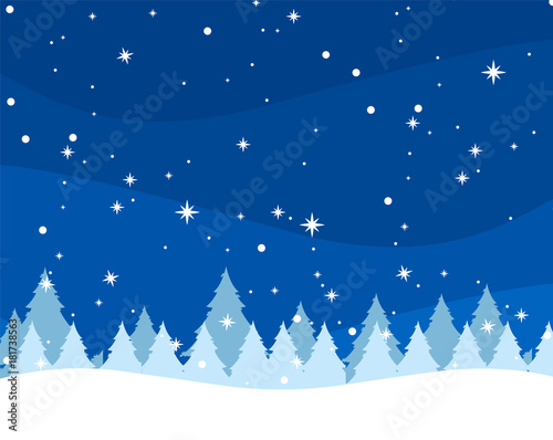 Winter background with fir-trees and snowflakes