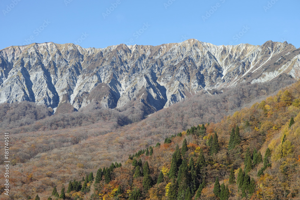 鍵掛峠から見た秋の大山南壁