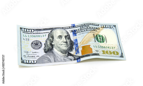One hundred dollars banknotes isolated on white background.