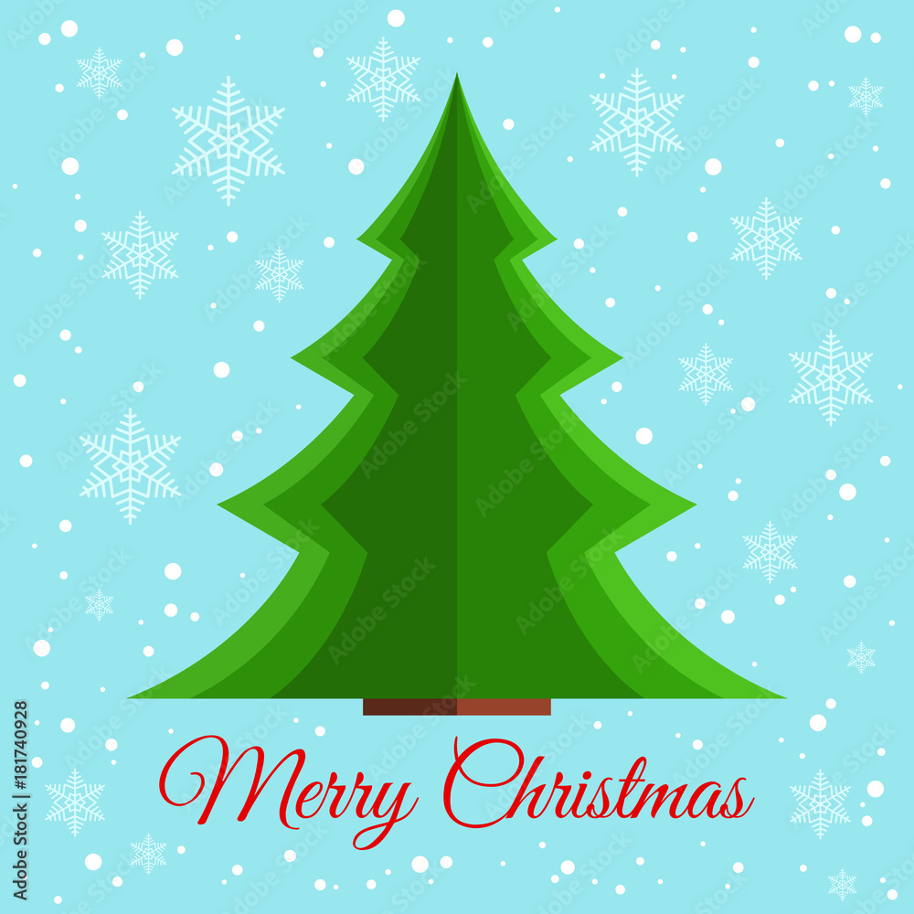 Christmas card with green paper fir-tree. Xmas card. Christmas card with green paper fir-tree. Xmas card.