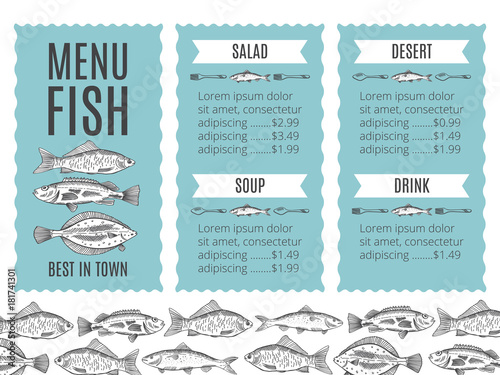 Vector seafood design. Form style. Document template