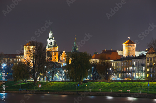 Night view of Wawel Castle in Cracow, Poland