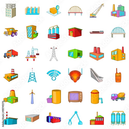 Windmill icons set, cartoon style