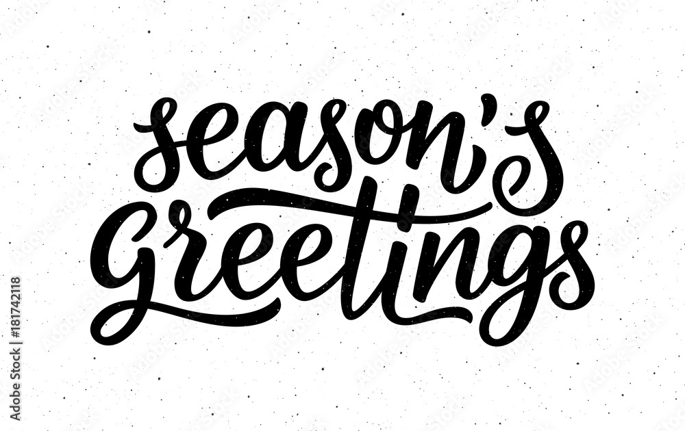 Obraz premium Seasons greetings calligraphy lettering text on white background with vintage paper texture. Retro greeting card for Christmas and New Year holidays. Vector background