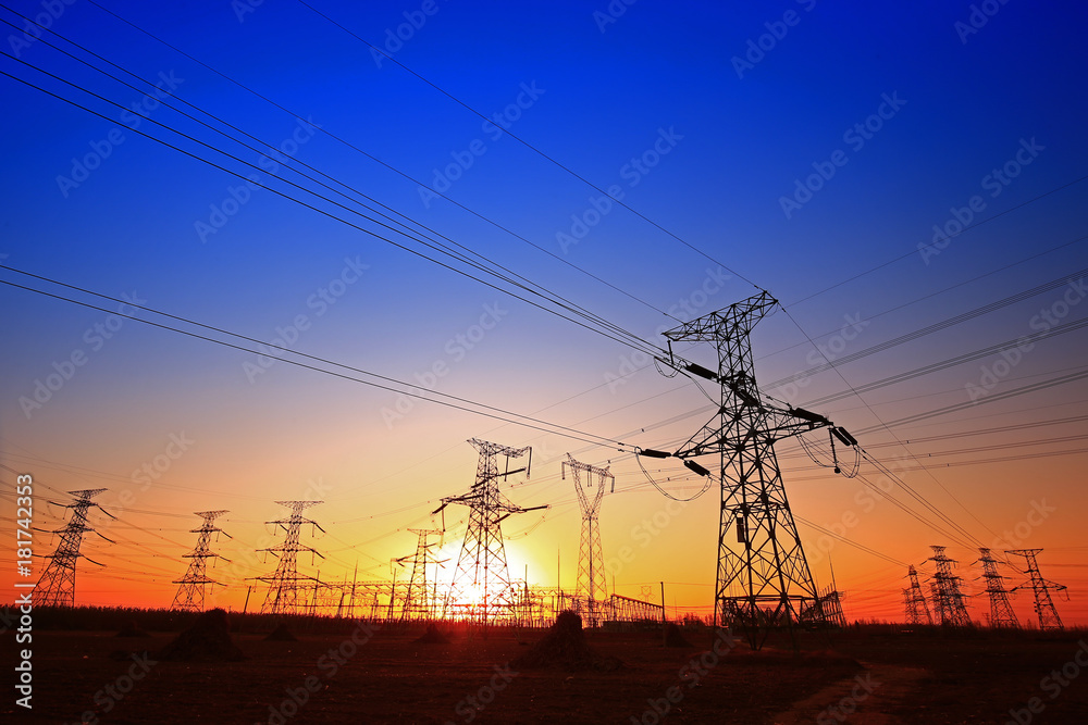 Sunset silhouette of pylon