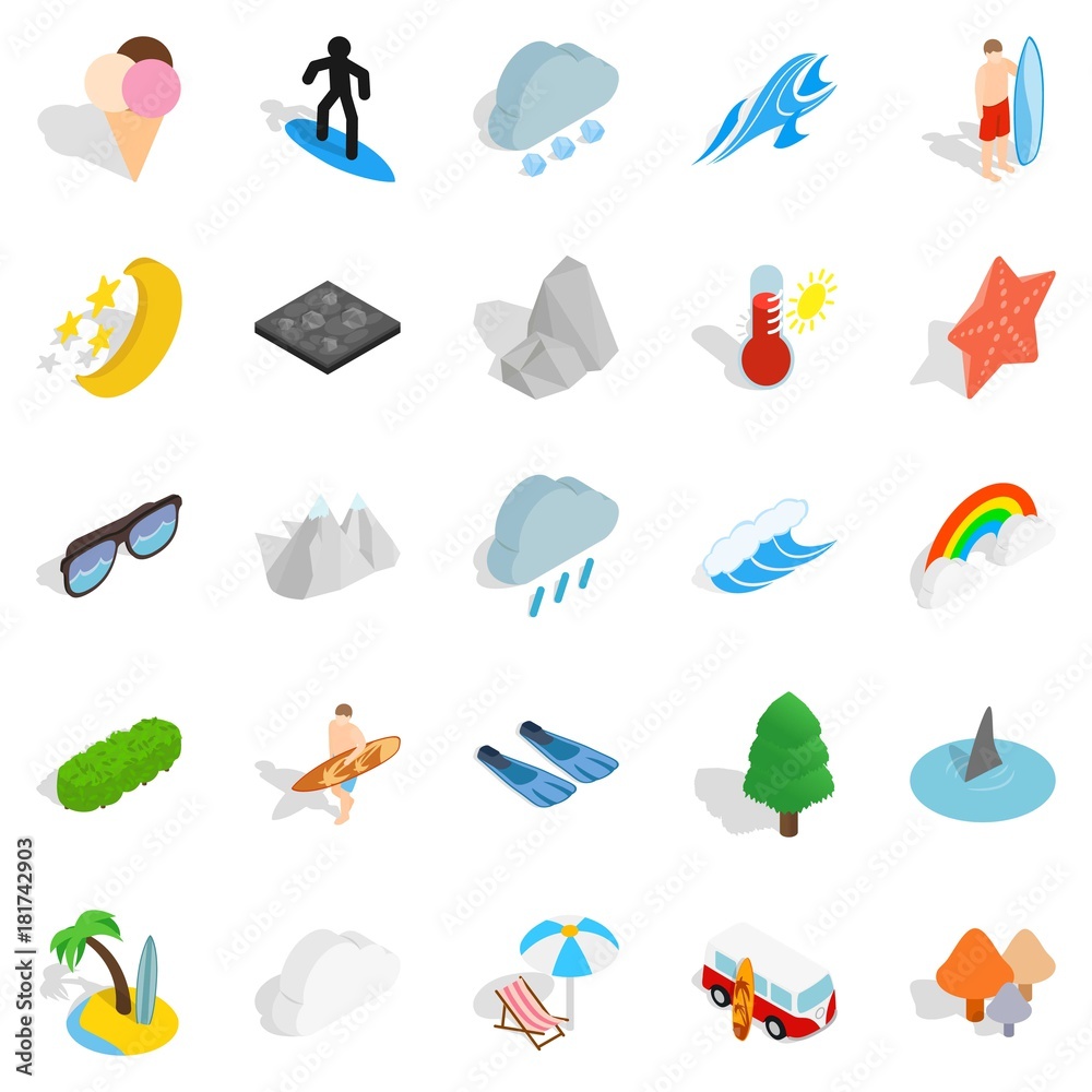 Water hangout icons set, isometric style