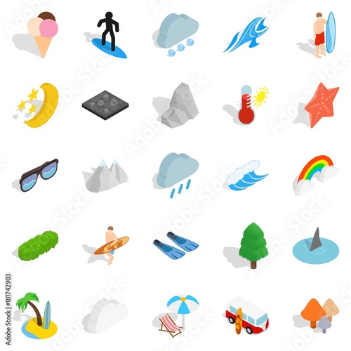 Water hangout icons set, isometric style