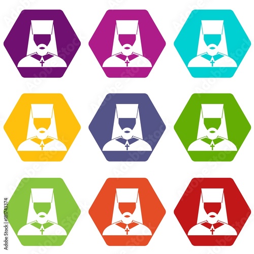 Orthodox priest icon set color hexahedron