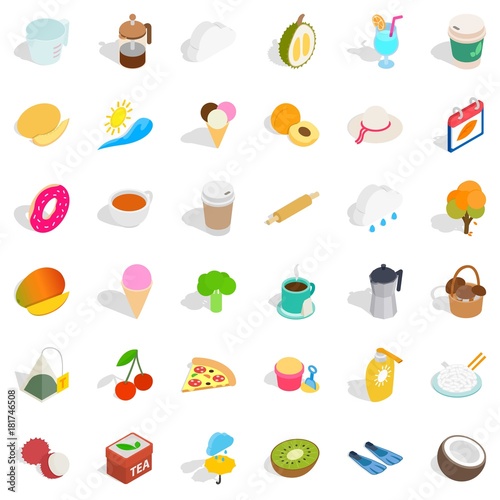 Plastic cup icons set, isometric style