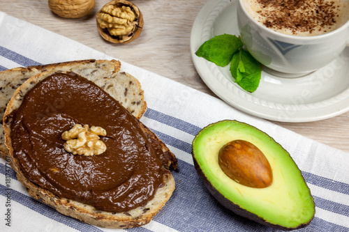 Homemade paleo vegan cream. Nutella with avocado and banana