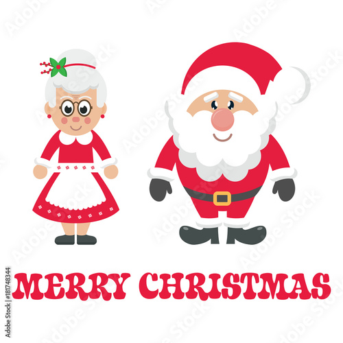 cartoon mrs santa and santa claus with text