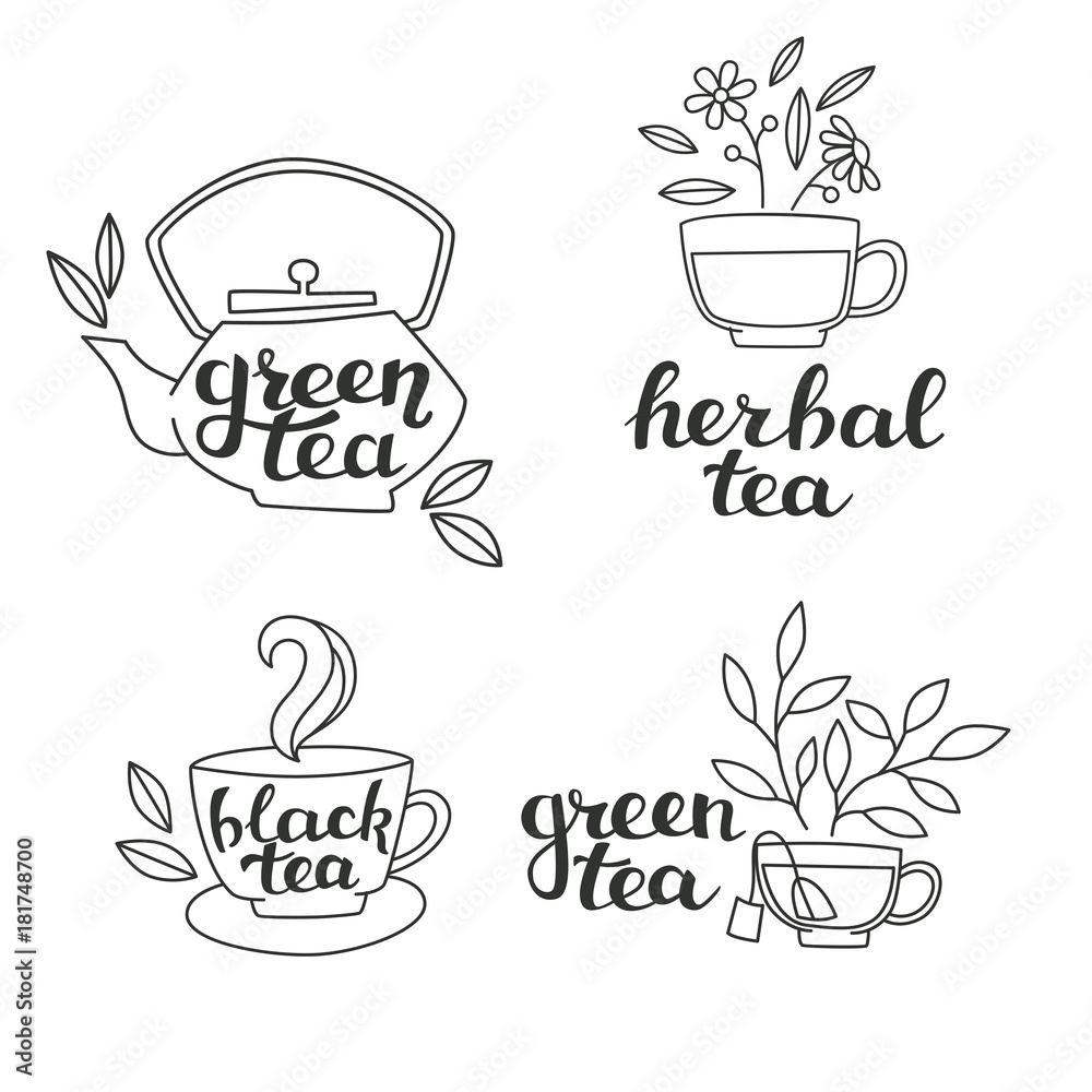 Tea Elements Silhouette with Hand Lettering.