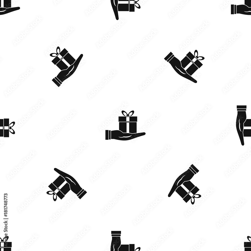 Gift box in hand pattern seamless black Gift box in hand pattern seamless black