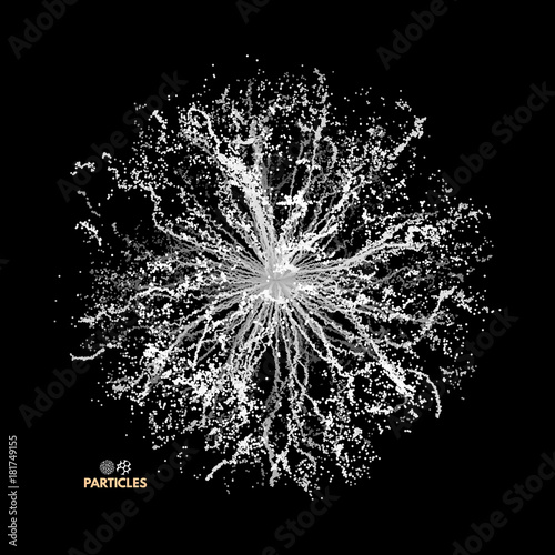 3d abstract sphere. Array with dynamic particles. Modern science and technology element. Vector illustration.