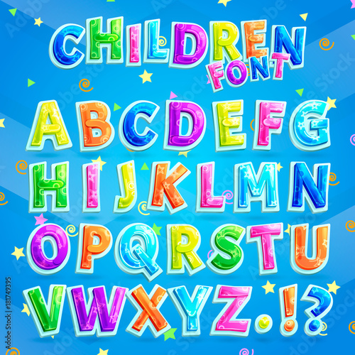 Children Font Illustration with Blue Background