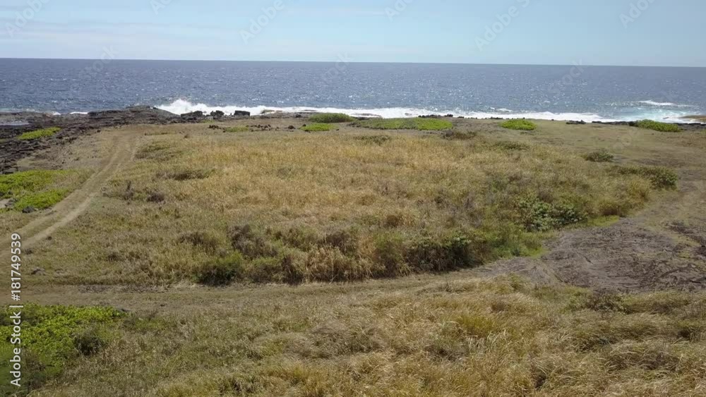 panning landscape shot of coastline and beautiful blue ocean on a sunny day on the Big Island in Hawaii panning landscape shot of coastline and beautiful blue ocean on a sunny day on the Big Island in Hawaii