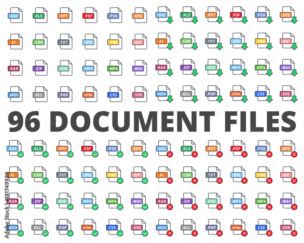 Document File Type Format colored Stock Vector | Adobe Stock