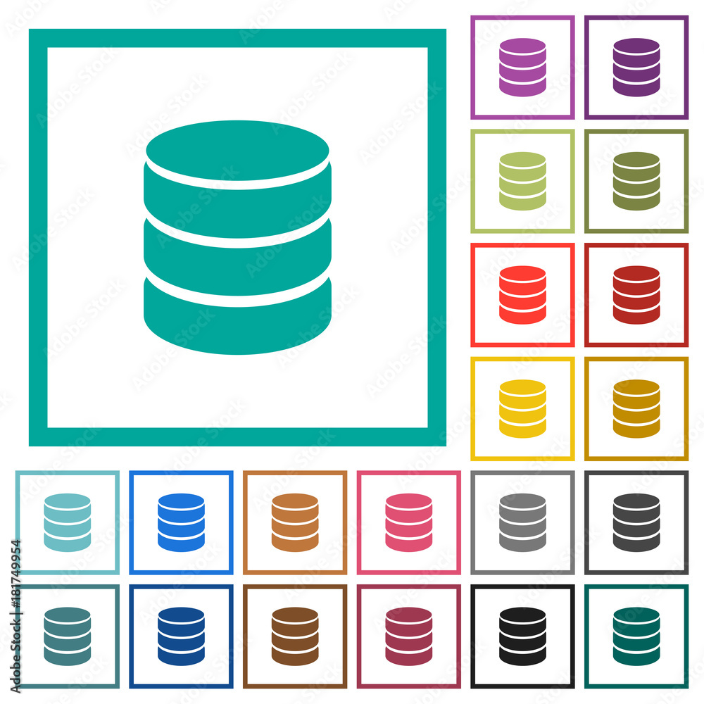 Single database flat color icons with quadrant frames Single database flat color icons with quadrant frames