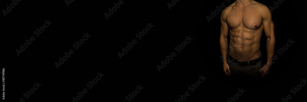 Fototapeta premium Sexy shirtless man, muscle and healthy body panorama
