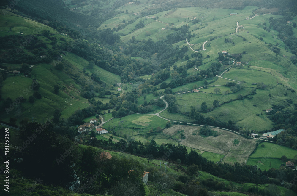 aerial views of rustic roads of cantabria