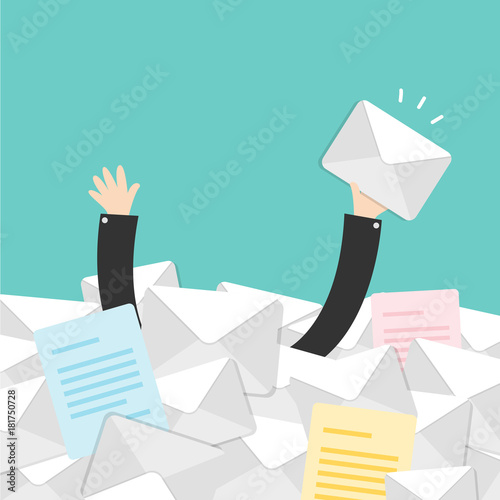 Business man found right letter in a lot of emails.