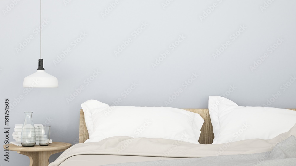 Bedroom room interior space corner of bed and Decorative wall in hotel - 3d rendering minimal style Bedroom room interior space corner of bed and Decorative wall in hotel - 3d rendering minimal style