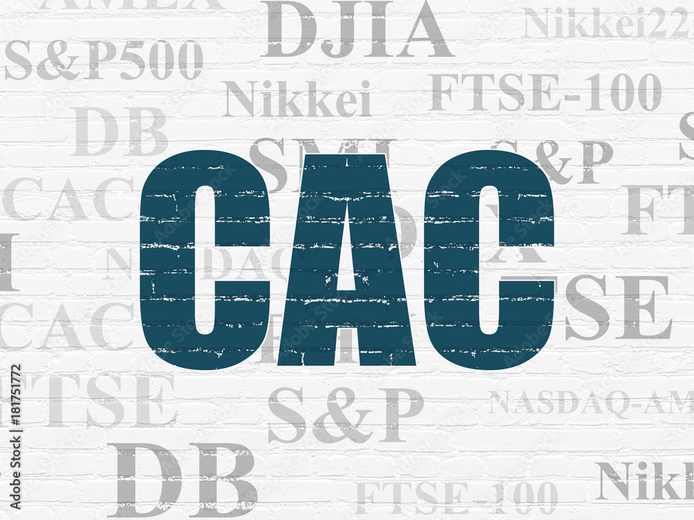 Stock market indexes concept: Painted blue text CAC on White Brick wall background with Tag Cloud Stock market indexes concept: Painted blue text CAC on White Brick wall background with Tag Cloud