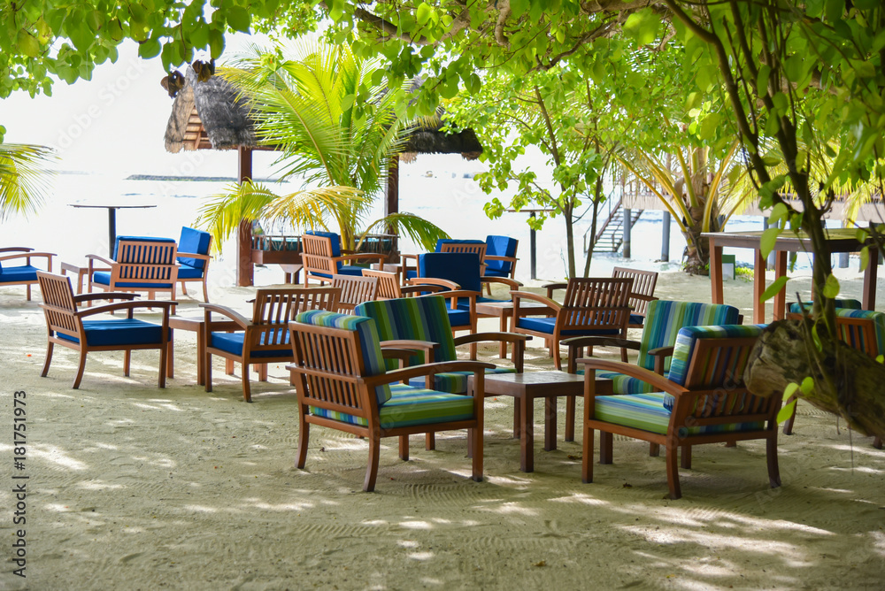 Chairs on the beach in Andaaran island,Maldives