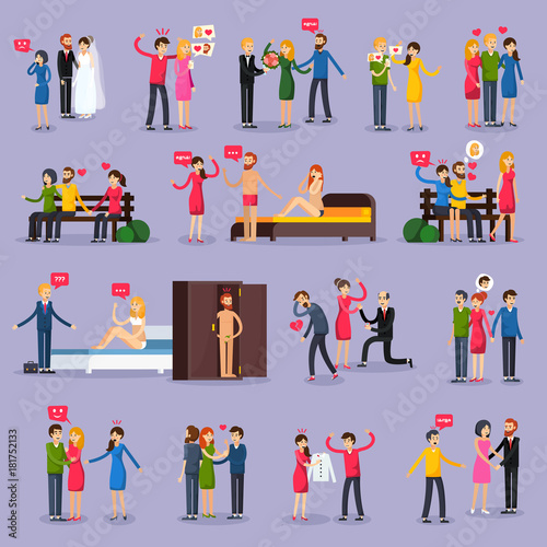 Love Triangle Orthogonal Icons Set