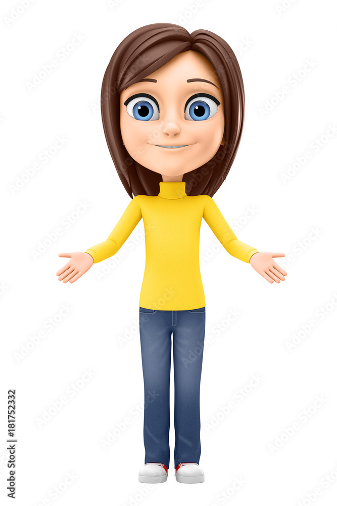 Puzzled girl on a white background. 3d render illustration. Puzzled girl on a white background. 3d render illustration.