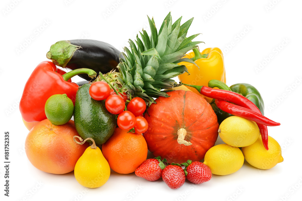 fruits and vegetables isolated on white background