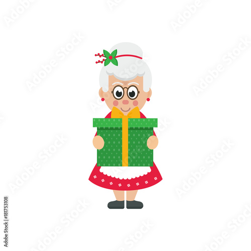 cartoon mrs santa with gift