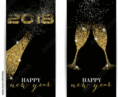 2018, Happy New Year, Gold, Glitter