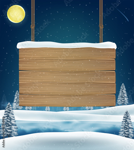 hang wood board sigh on christmas winter lake