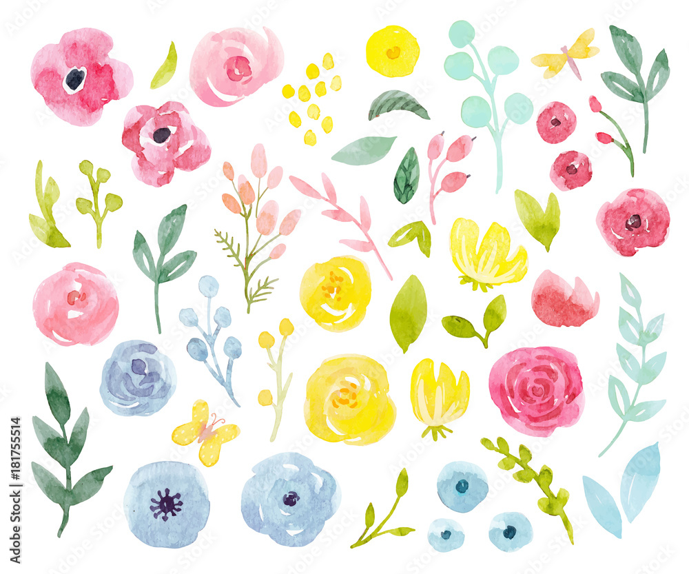 Fototapeta premium Akwarela streszczenie wektor kwiatowy zestaw
