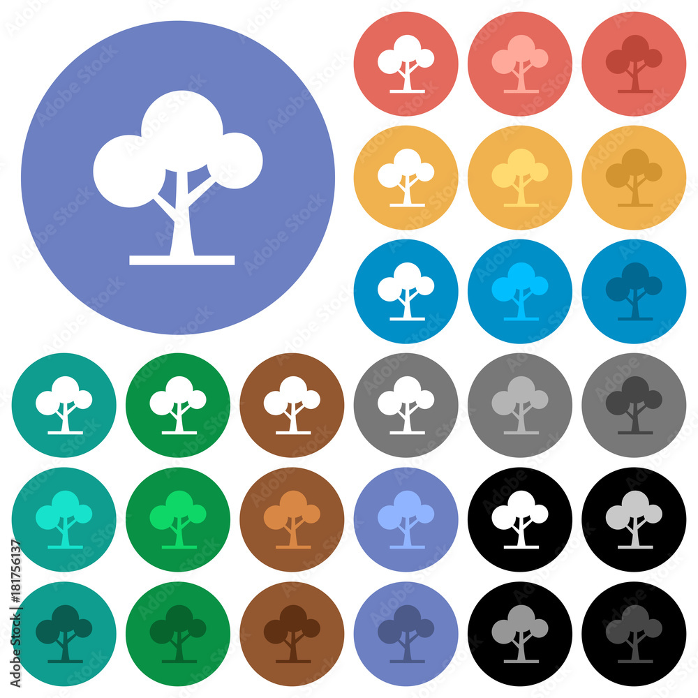 Leafy tree round flat multi colored icons