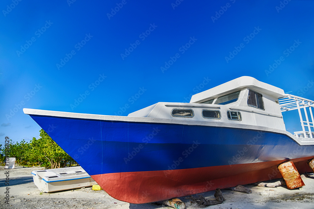 Repair and restoration of old wooden boat at Maafushi island,Maldives