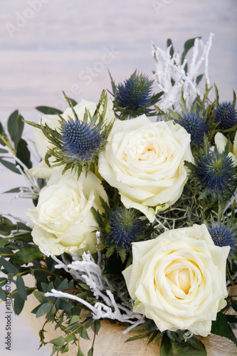 Bouquet of fresh white yellow roses