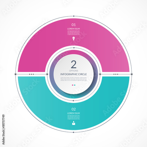 Infographic circle in thin line flat style. Business presentation template with 2 options, parts, steps. Can be used for cycle diagram, graph, round chart.