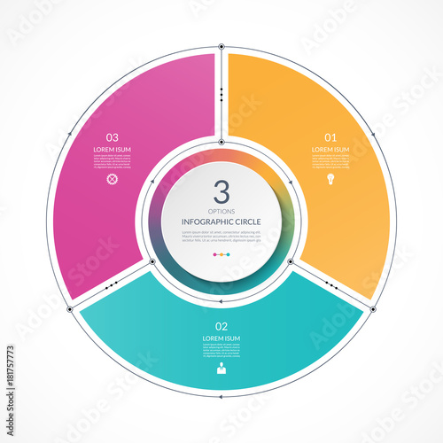 Infographic circle in thin line flat style. Business presentation template with 3 options, parts, steps. Can be used for cycle diagram, graph, round chart.