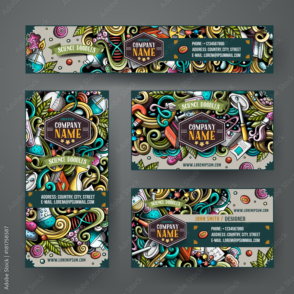 Corporate Identity vector templates set design with doodles Science theme Corporate Identity vector templates set design with doodles Science theme
