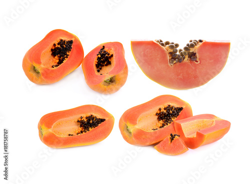papaya slices isolated on white background